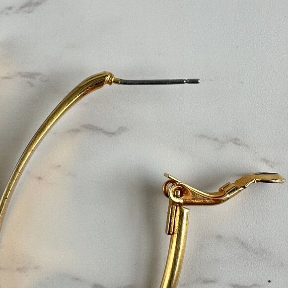 Gold Plated Oval Hoop Earrings with Secure Lever Back Closure - Picture 6 of 7